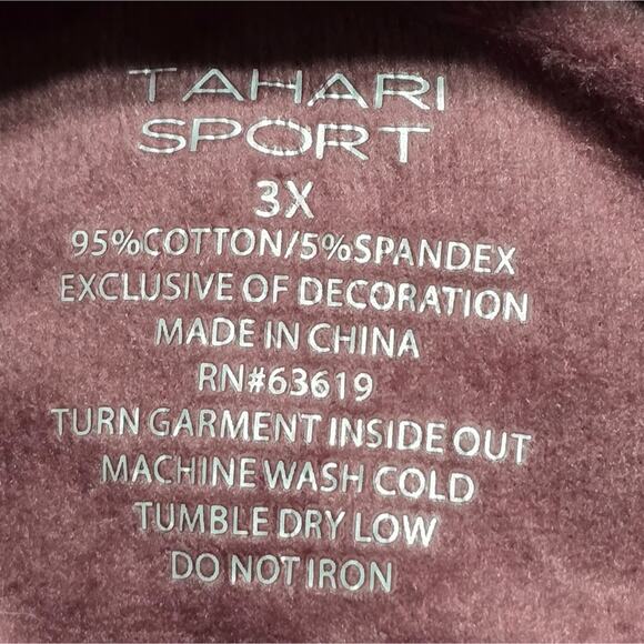 Tahari Sport Womens Burgundy Cowl Neck Faux Leather Trim Wrap Sweatshirt Plus 3X - Picture 6 of 6